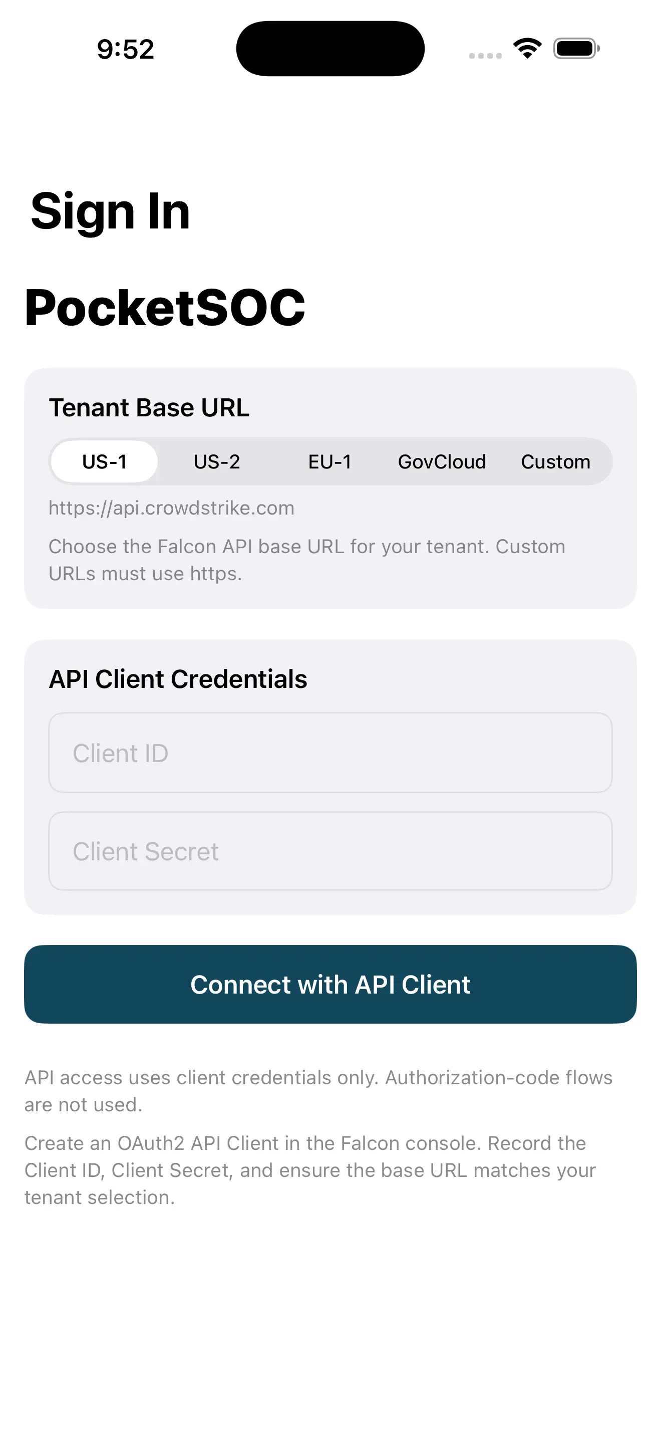 CrowdStrike login helper screen